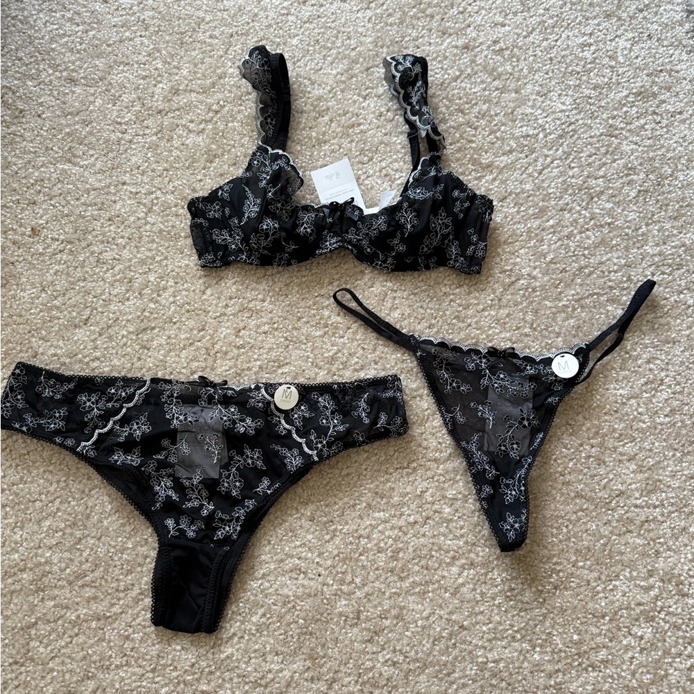 Cotton On Body bra and panty set of 3 thong lace 34B wire bra NWT